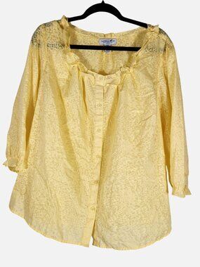 Carribean Joe Womens Plus Beach Peasant Top Yellow Boho Resort Whimsical 3X